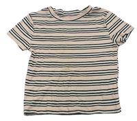 Svetloružová -čierne pruhované rebrované crop tričko H&M