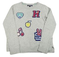Šedý lehký svetr s obrázky Tommy Hilfiger