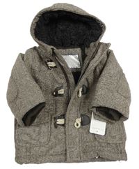 Hnědá vzorovaná vlněná zateplená bunda s kapucí Mothercare