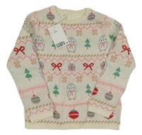 Nové - Smetanovo-barevný svetr s vánočními obrázky H&M