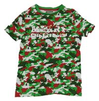 Zeleno-červeno-biele army tričko s nápisem z flitrů zn. F&F