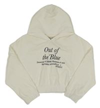 Biela crop rebrovaná mikina s nápisom a kapucňou