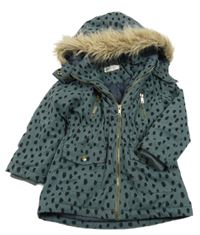 Šedomodrá vzorovaná šusťáková zateplená parka s kapucí s kožešinou H&M
