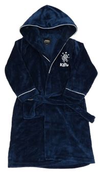 Tmavomodrý plyšový župan s kapucňou