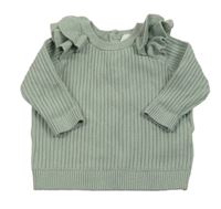 Svetlozelený rebrovaný sveter s volánikmi Next