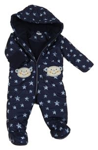 Tmavomodrá šušťáková zimná kombinéza s hviezdami a kapucňou Bluezoo