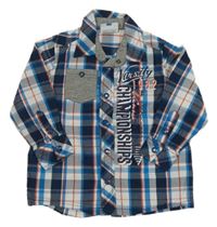 Tmavomodro-bielo-modrá kockovaná košeľa s nápisom Topolino