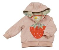 Světlerůžová zateplená propínací mikina s jahodou a kapucí baby boden