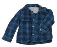 Tmavomodro-modrá kostkovaná lehká manšestrová košile Tu