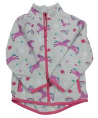 Šedo-růžová propínací fleecová mikina s jednorožci dunnes