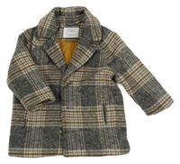 Šedo-smetanový kostkovaný flaušový kabát Zara