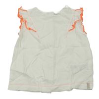 Biela ľahká tunika s volániky s oranžovým lemem Esprit