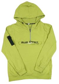 Limetková mikina s nápisem a kapucí Blue effect