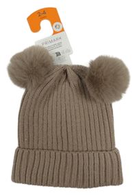 Nové - hnědá pletená čepice s bambulemi Primark
