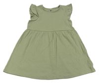 Khaki rebrované šaty s volánikmi H&M