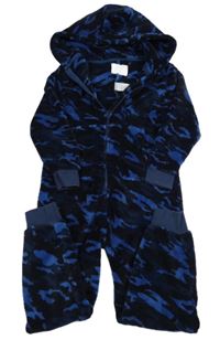 Tmavomodrá plyšová army kombinéza s kapucňou Next