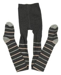 Sivo-ružové pruhované pančuchy