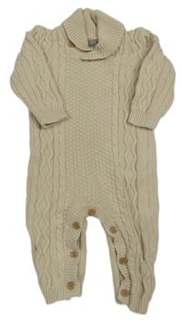 Béžový svetrový vzorovaný overal s límečkem