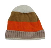 Bílo-hnědo-červená pruhovaná čepice 