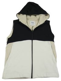 Čierno-smotanová softshellovo-tepláková vesta s kapucňou Zara