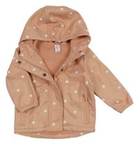 Růžovo-bílá puntíkatá softshellová bunda s kapucí Topomini