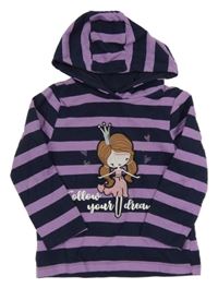 Tmavomodro-lila pruhovaná mikina s dívkou a kapucňou Topolino