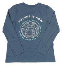 Šedomodré triko s nápisy a potiskem Primark