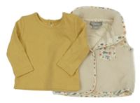 2set - Hořčicové žebrované triko + béžová huňatá vesta Primark