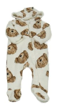 Biela plyšová kombinéza s pejsky a kapucňou F&F