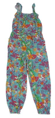 Světlemodro-růžovo-barevný květovaný kalhotový overal Topolino
