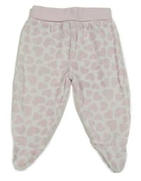 Bílo-světlerůžové sametové polodupky so srdiečkami