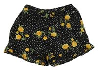 Čierno-bielo-žlté bodkovaná é kvetované kraťasy Primark