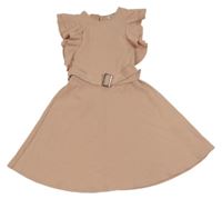 Svetloružové šaty s volánikmi a opaskom River Island