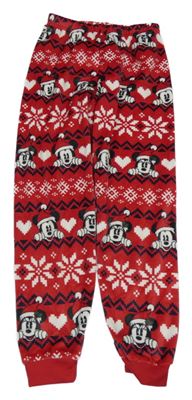 Červeno-bílo-černé plyšové vzorované pyžamové kalhoty s Minnie a Mickeym Primark