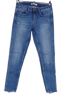 Dámské světlemodré skinny crop rifle s prošoupáním Zara 