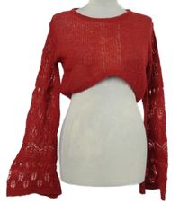 Dámský červený crop svetr s rozšířenými rukávy 