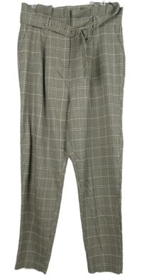 Dámské černo-béžové kostkované palazzo kalhoty s páskem New Look vel. 14L 