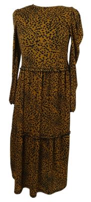 Dámske hořčicovo-čierne vzorované midi šaty Topshop