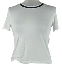 Dámske biele crop tričko s černým průkrčníkem Zara