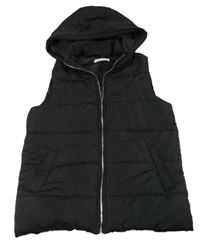 Čierna šušťáková zateplená vesta s kapucňou Shein