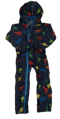 Tmavomodrá šusťáková nepromokavá kombinéza s dinosaury a kapucí HiGear