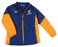 Modro-neonově oranžová šusťáková zimní bunda s potiskem