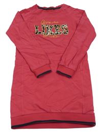 Malinové teplákové šaty s nápisem 