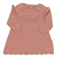 Růžové pletené šaty s volánkem Next