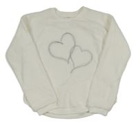 Biela chlpatá mikina so srdiečkami kids