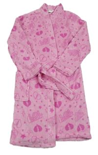 Ružový chlpatý župan so srdiečkami a nápismi