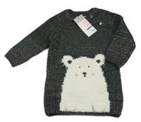 Nové - Tmavošedé třpytivé pletené šaty s medvědem Primark