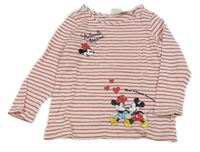 Bílo-červené pruhované triko s Minnie a Mickey Mousem H&M