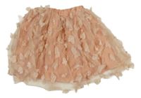 Svetloružová tylová sukňa s motýlikmi