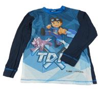 Modro-tmavomodré pyžamové triko s obrázkem
